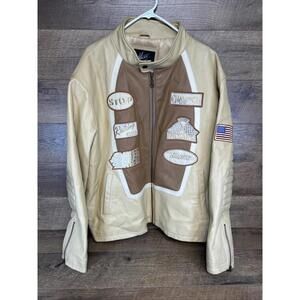 Vintage Max USA Leather Tan Patched Racing Jacket-Padded Elbows-Size 3XL